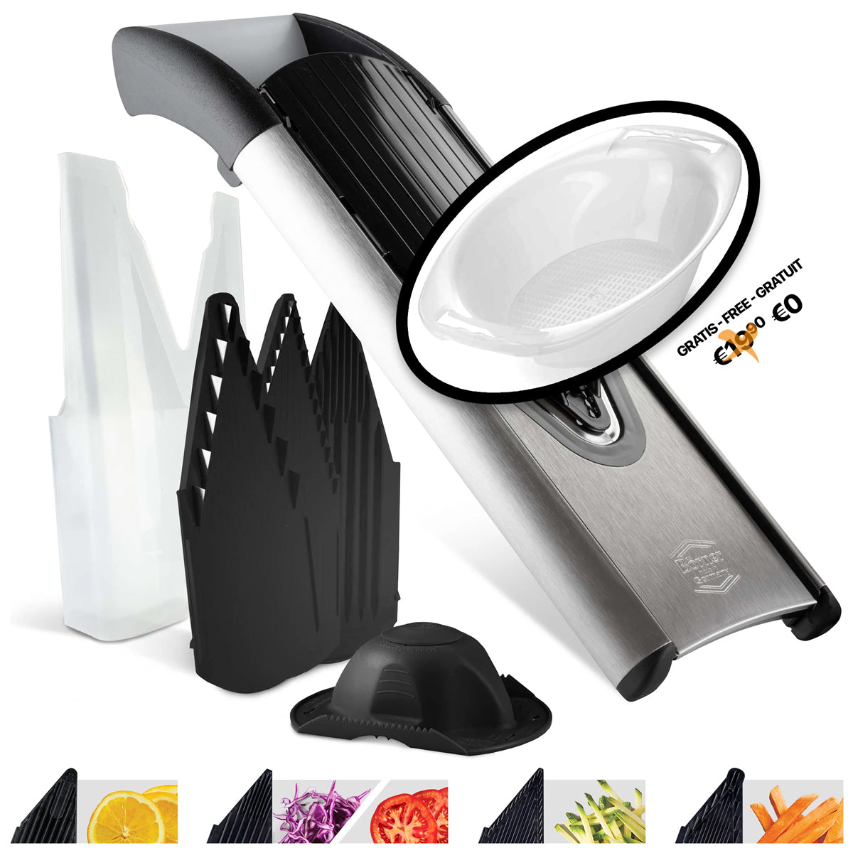 Mandoline Börner V6 ExclusiveLine - Kit de démarrage + bac d'égouttage gratuit